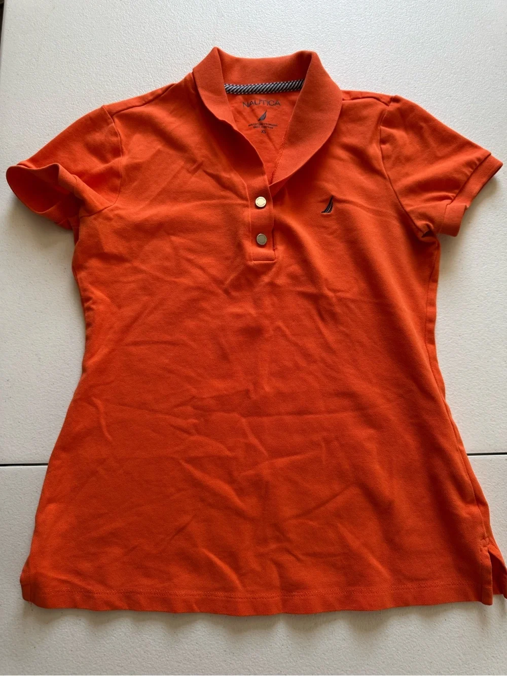 Nautica Orange Short Sleeve Polo Top with Embroidered Logo